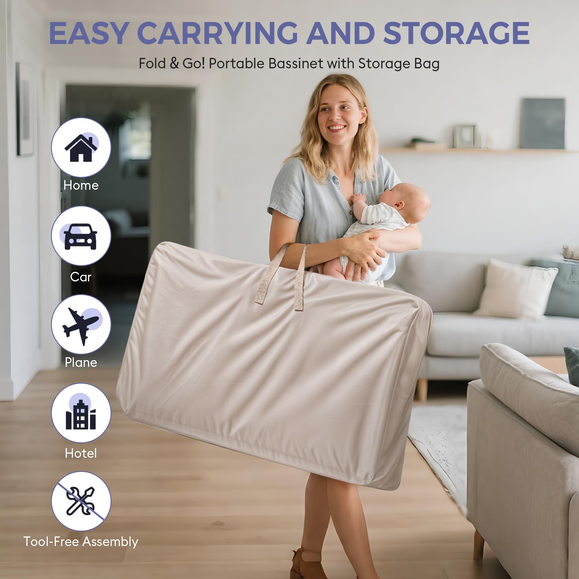 Momfann Bassinet Bedside Sleeper – Adjustable Baby Crib for Newborns