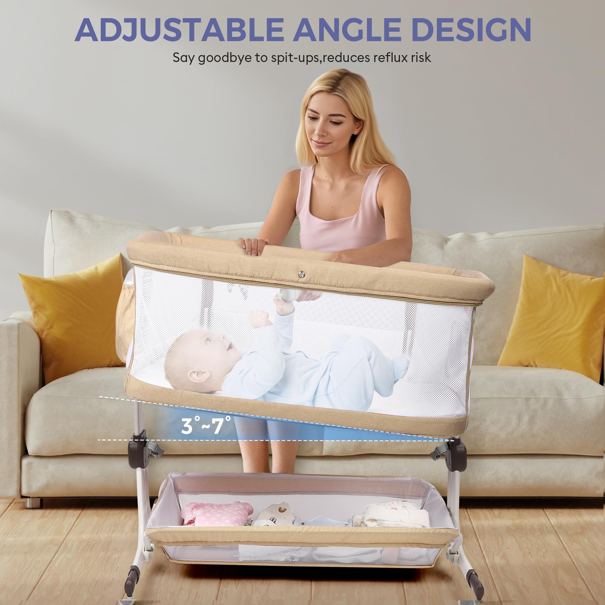 Momfann Bassinet Bedside Sleeper – Adjustable Baby Crib for Newborns