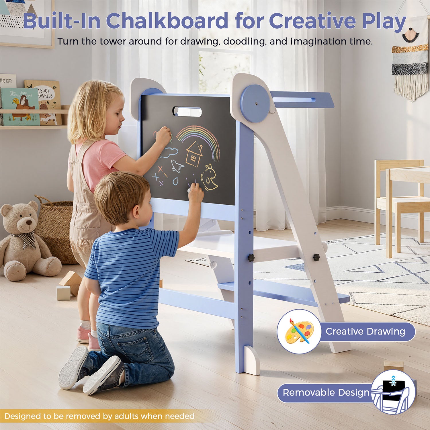 Momfann Foldable Toddler Tower – Kids Kitchen Step Stool Helper