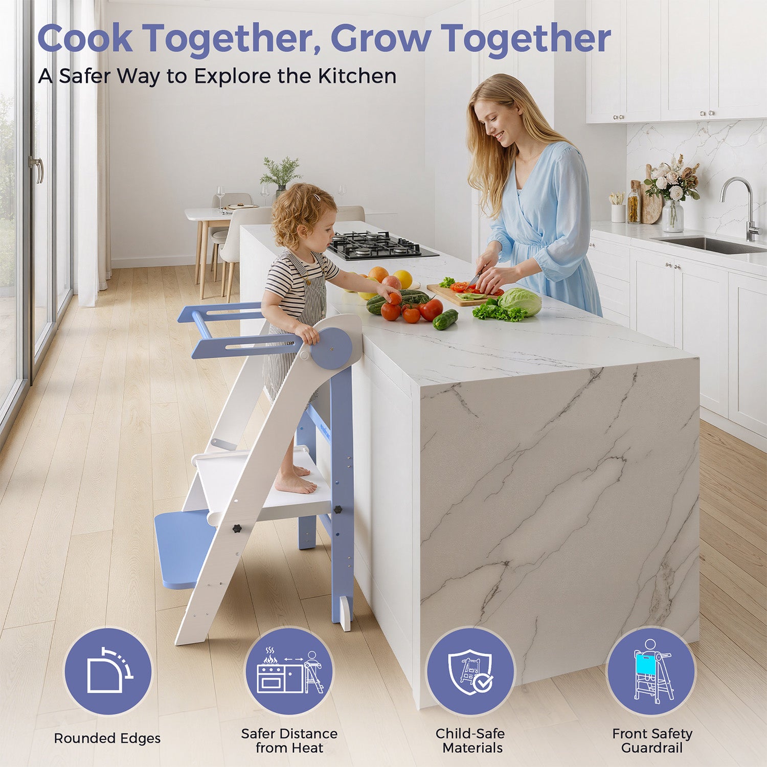 Momfann Foldable Toddler Tower – Kids Kitchen Step Stool Helper