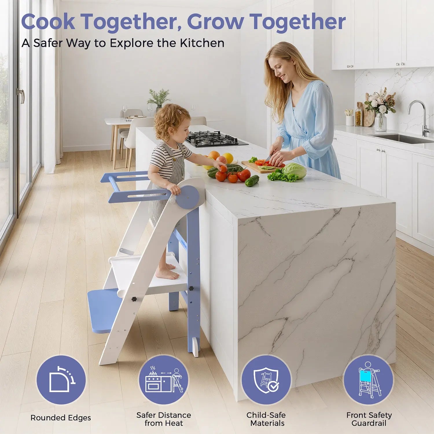 Momfann Foldable Toddler Tower – Kids Kitchen Step Stool Helper Momfann