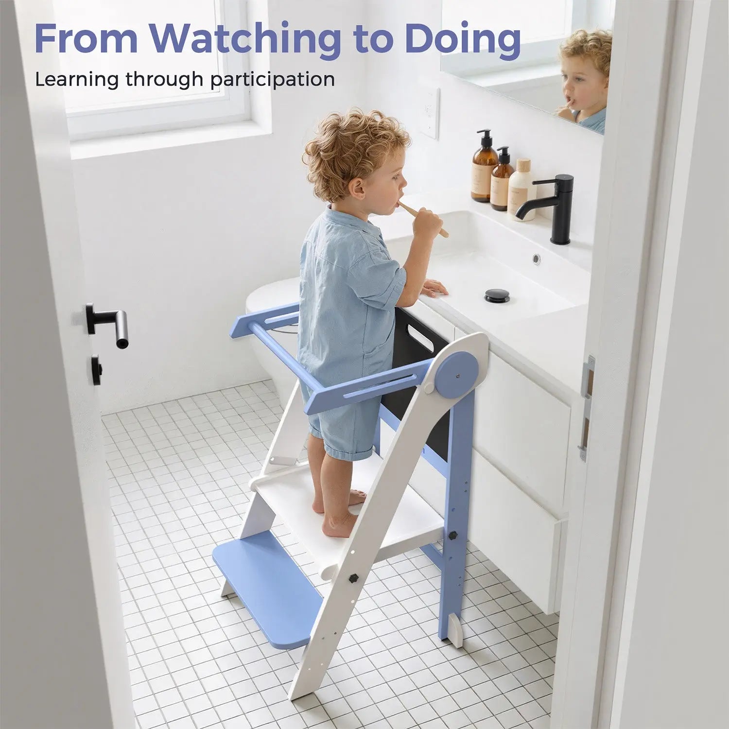 Momfann Foldable Toddler Tower – Kids Kitchen Step Stool Helper Momfann