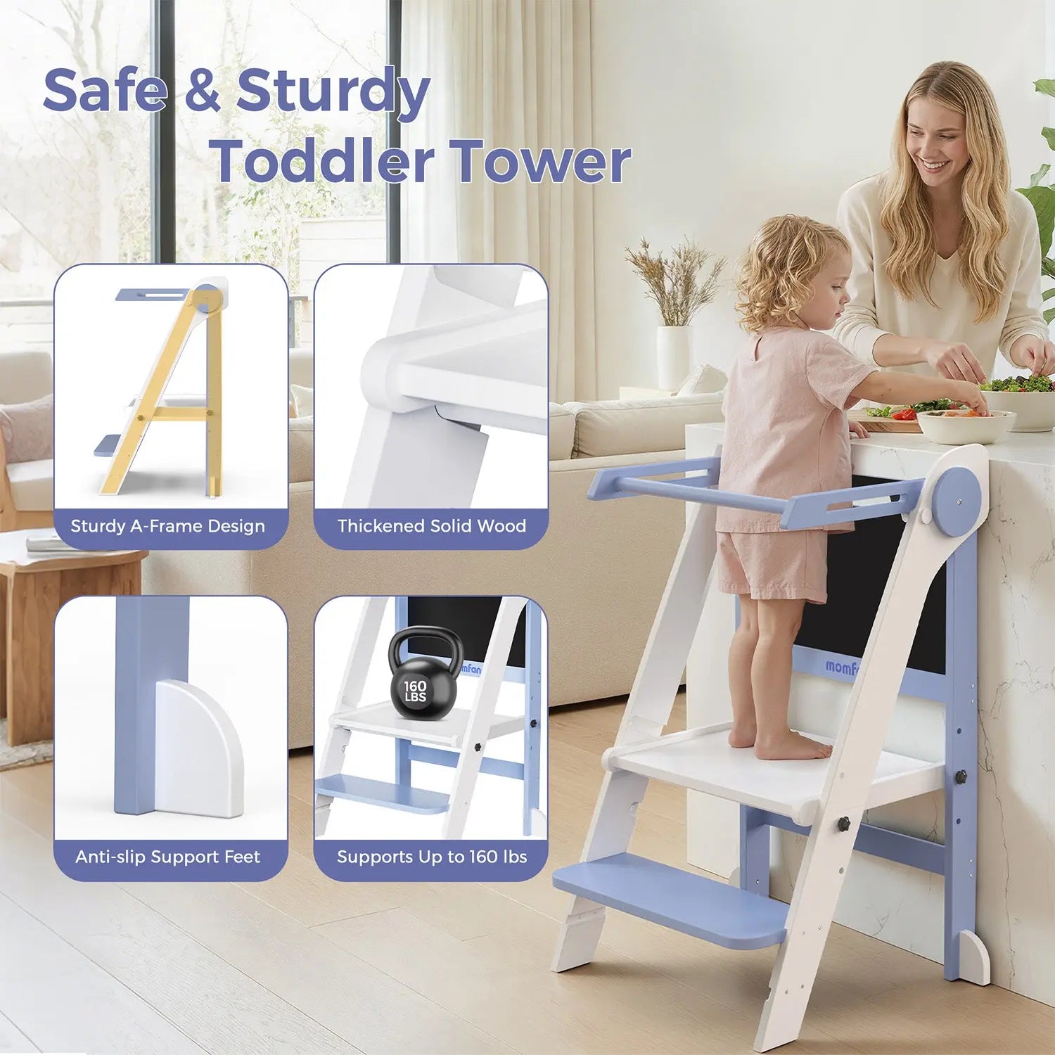 Momfann Foldable Toddler Tower – Kids Kitchen Step Stool Helper Momfann
