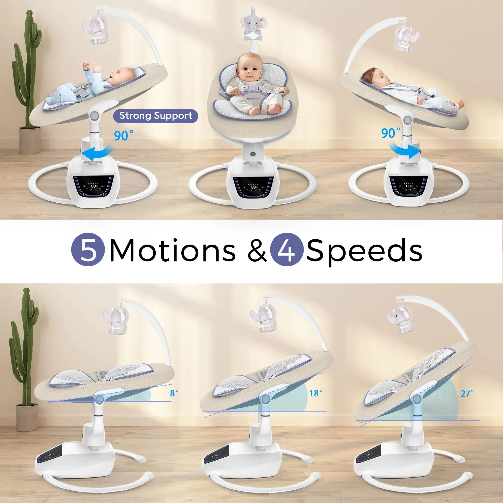Momfann Baby Swing – 360° Electric Infant Swing with Adjustable Height Momfann