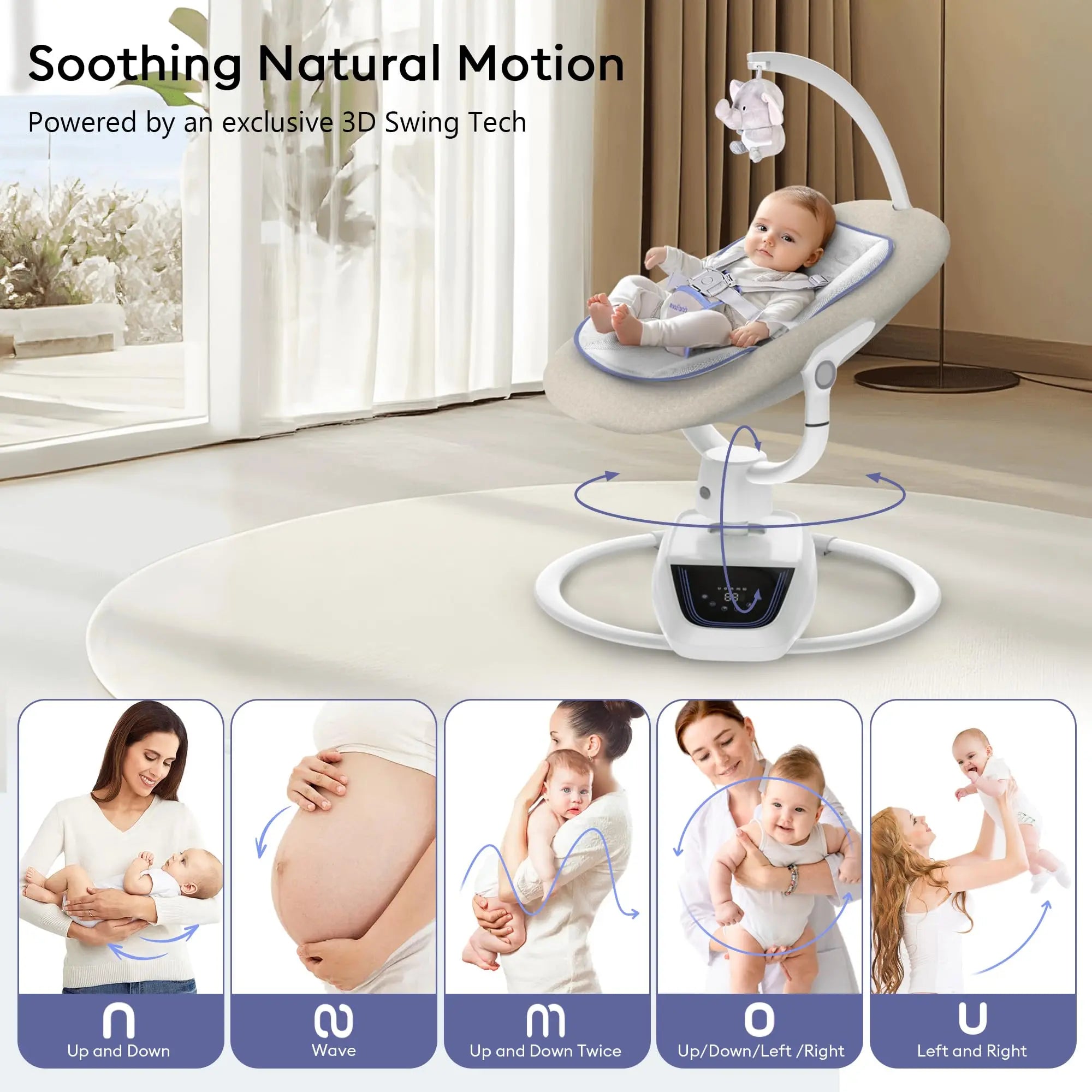 Momfann Baby Swing – 360° Electric Infant Swing with Adjustable Height Momfann