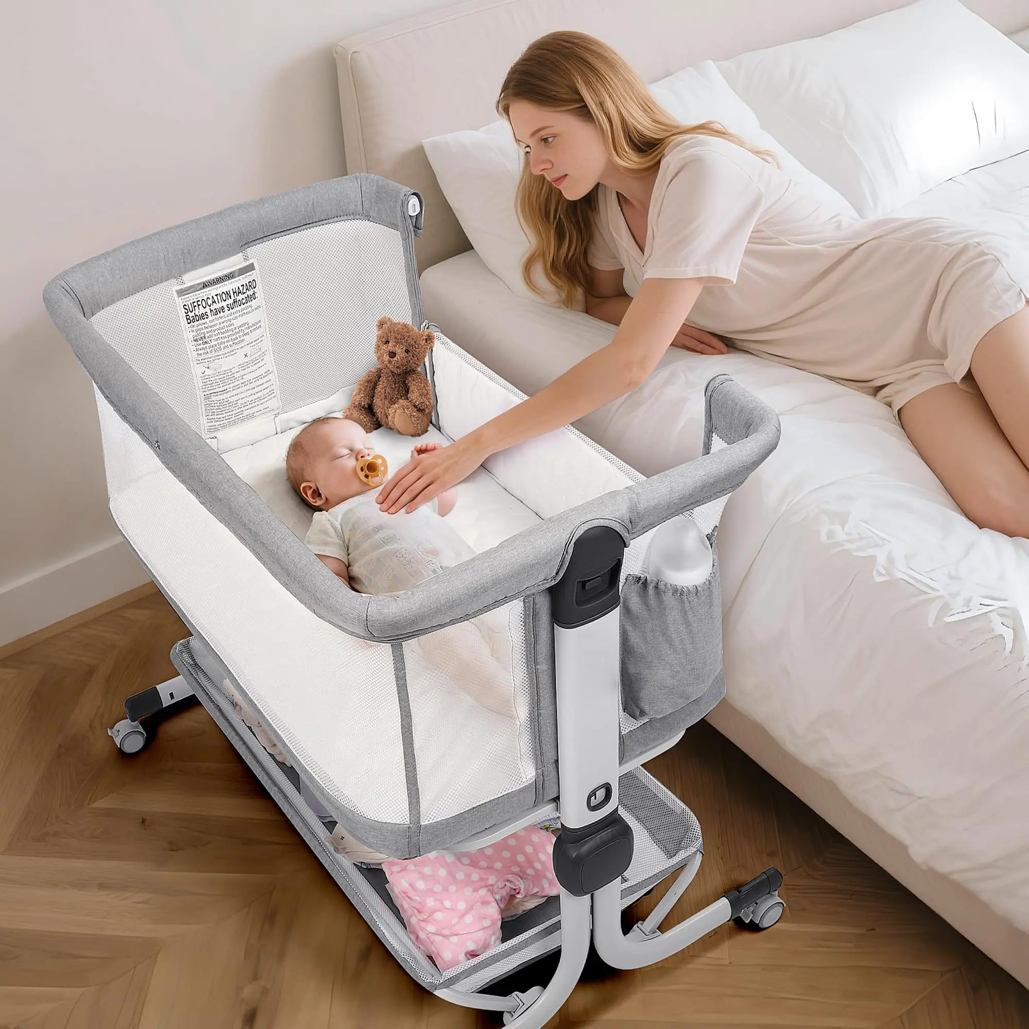 Momfann Bassinet Bedside Sleeper – Adjustable Baby Crib for Newborns Momfann