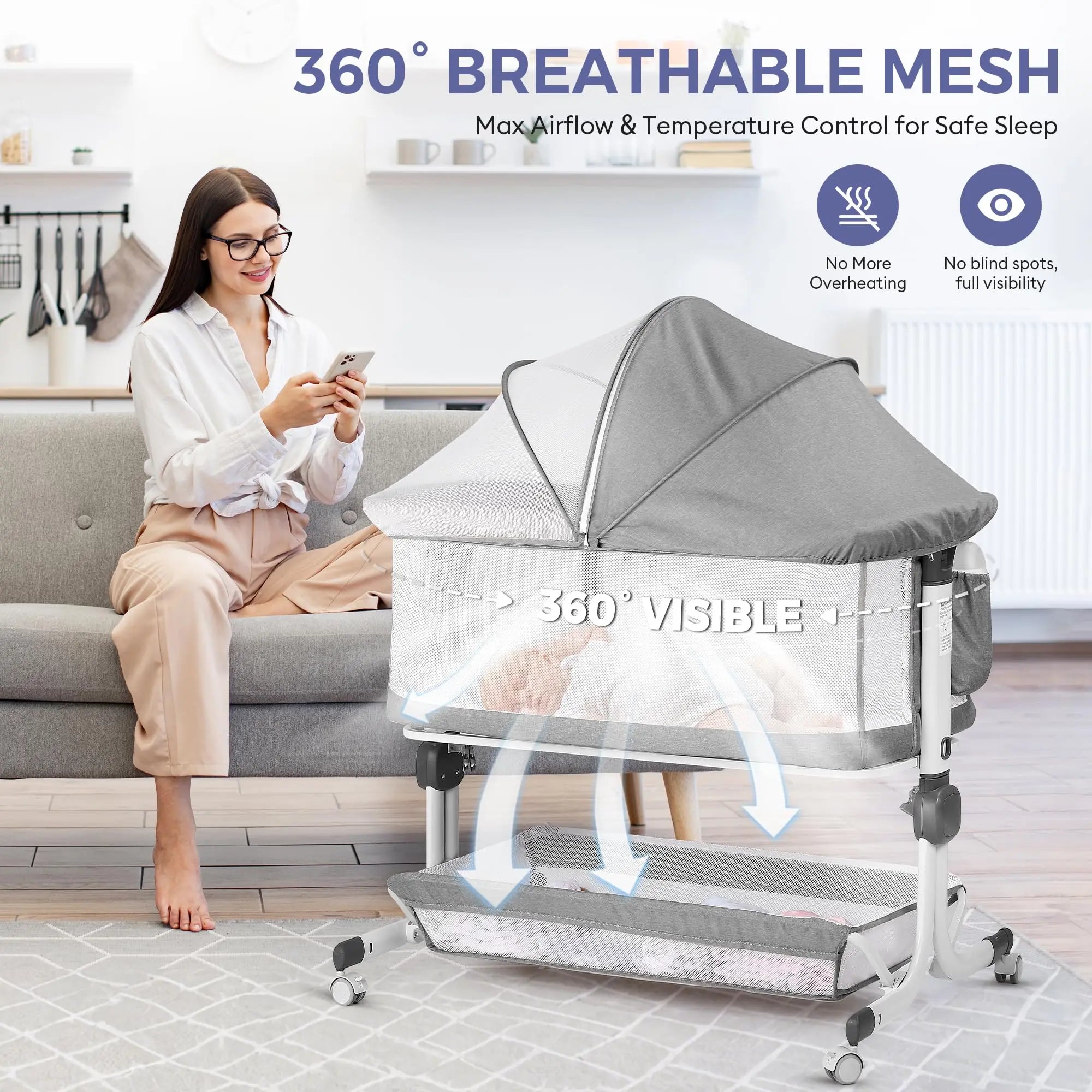 Momfann Bassinet Bedside Sleeper – Adjustable Baby Crib for Newborns Momfann