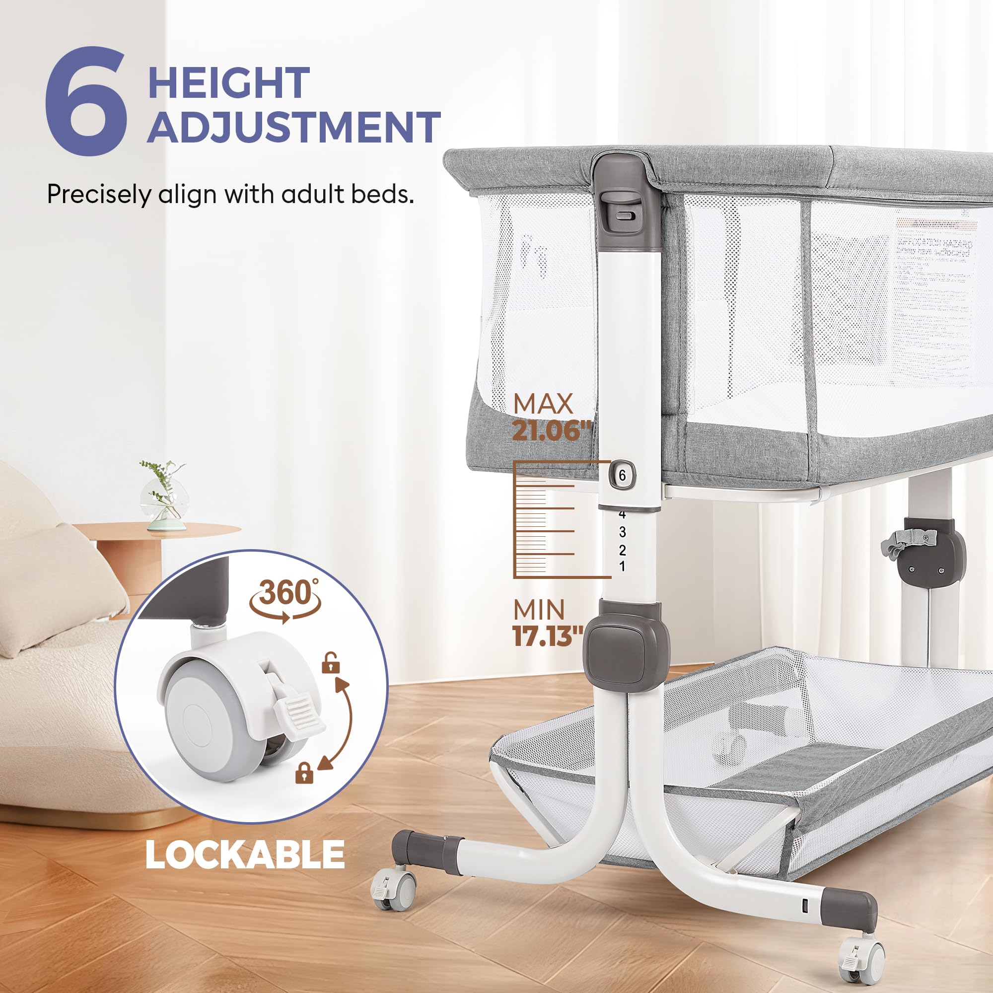 Momfann Bassinet Bedside Sleeper – Adjustable Baby Crib for Newborns