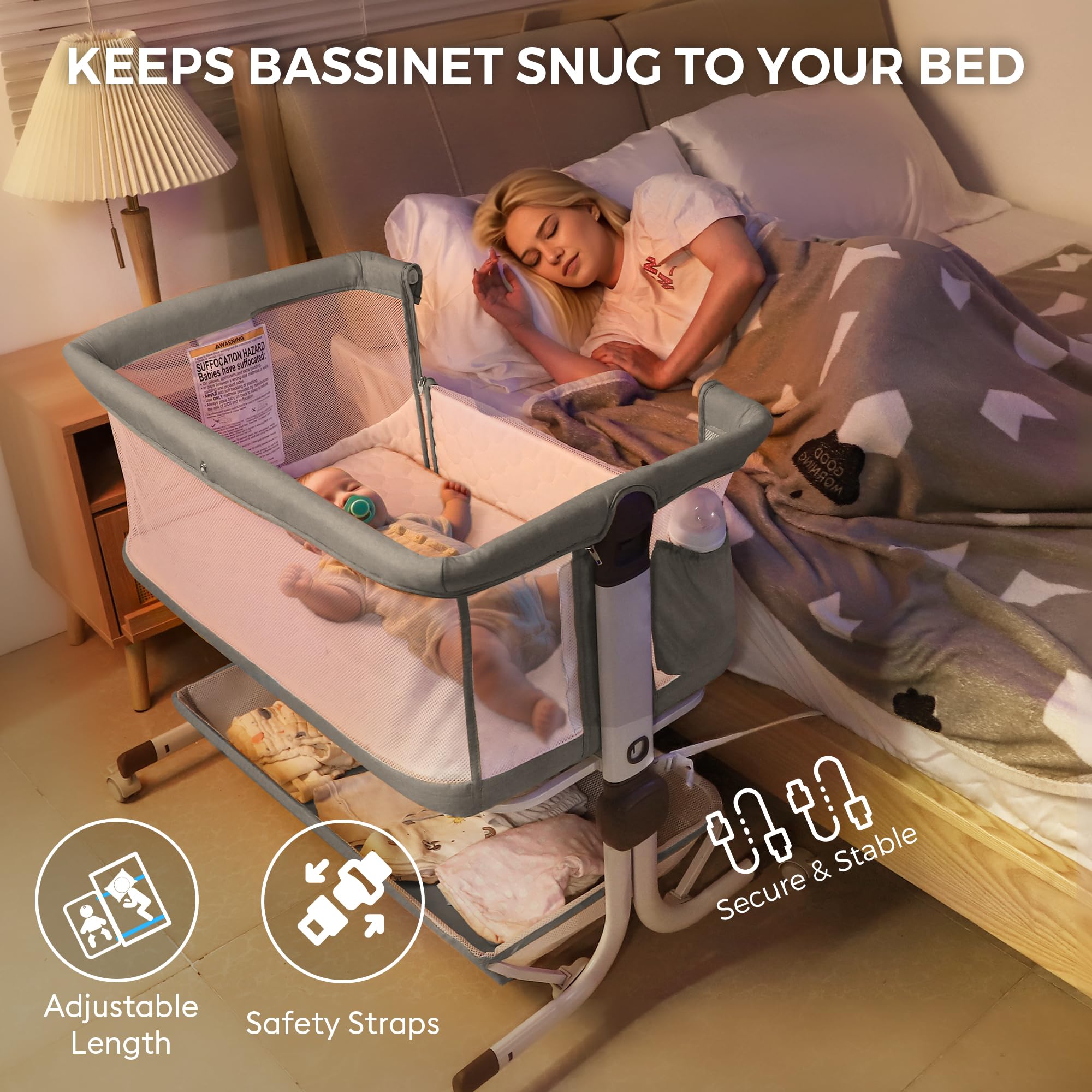 Momfann Bassinet Bedside Sleeper – Adjustable Baby Crib for Newborns