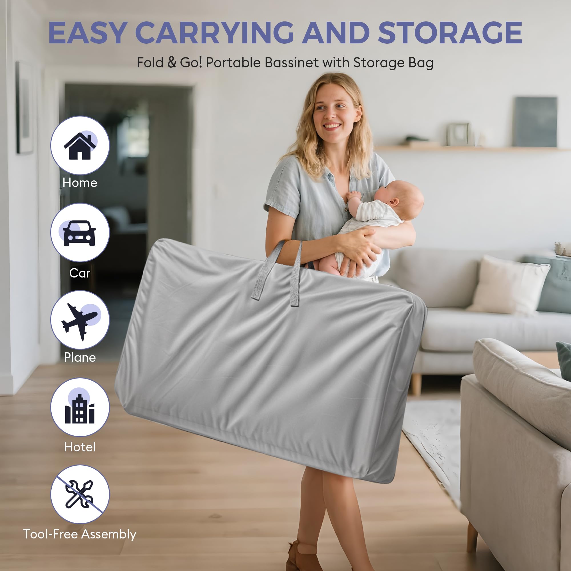 Momfann Bassinet Bedside Sleeper – Adjustable Baby Crib for Newborns