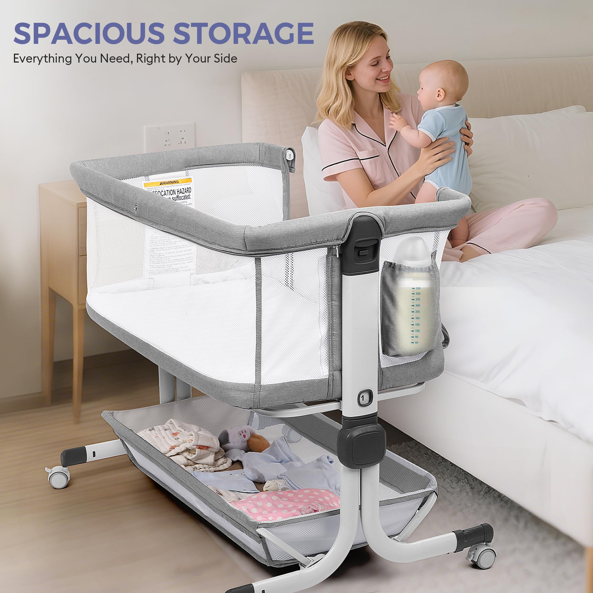 Momfann Bassinet Bedside Sleeper – Adjustable Baby Crib for Newborns