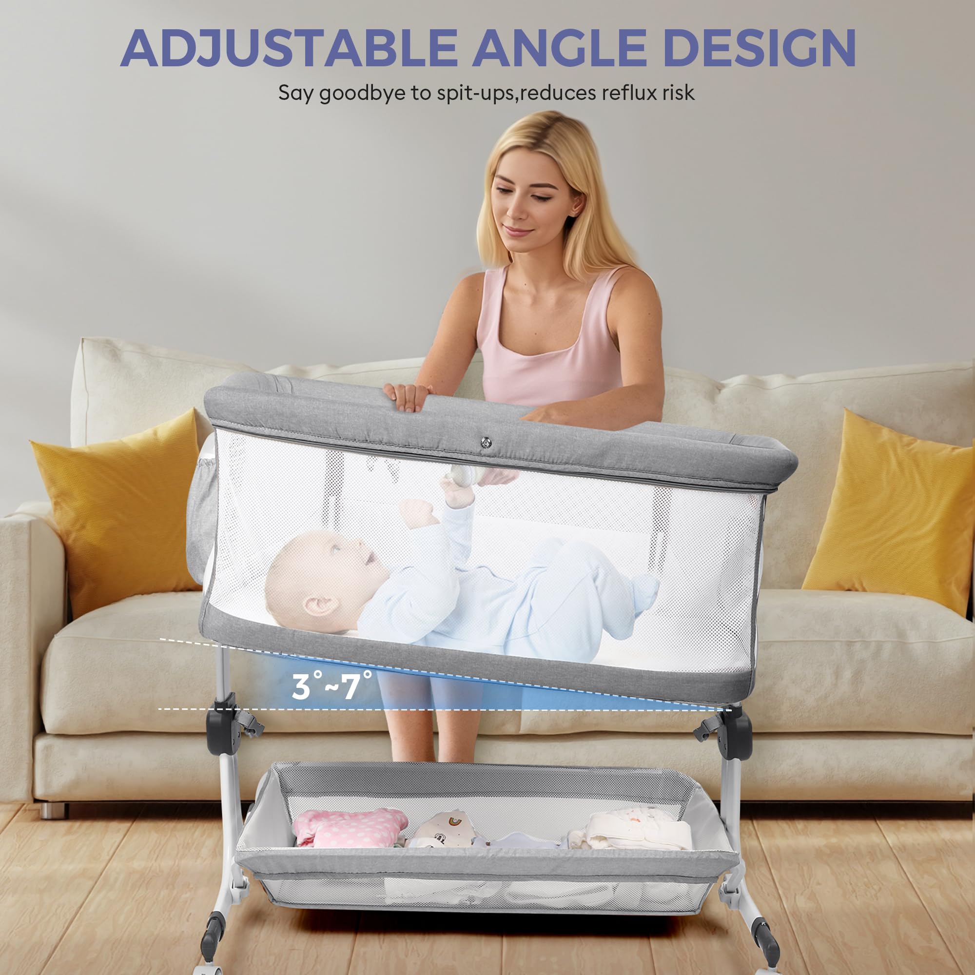 Momfann Bassinet Bedside Sleeper – Adjustable Baby Crib for Newborns