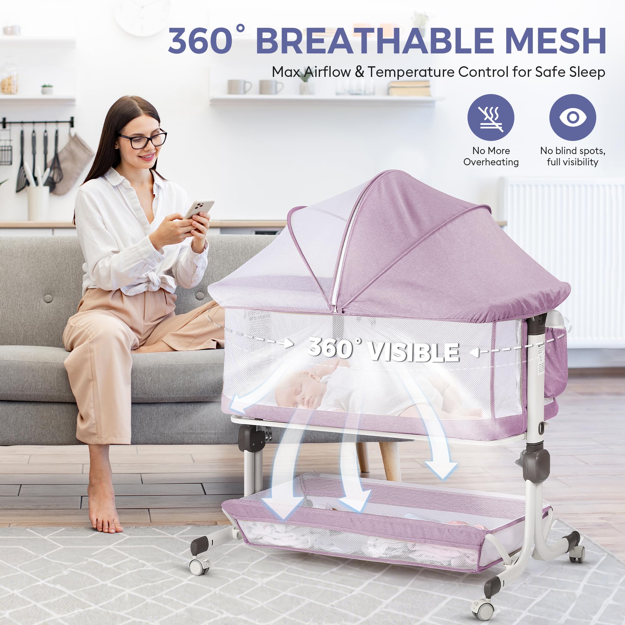 Momfann Bassinet Bedside Sleeper – Adjustable Baby Crib for Newborns