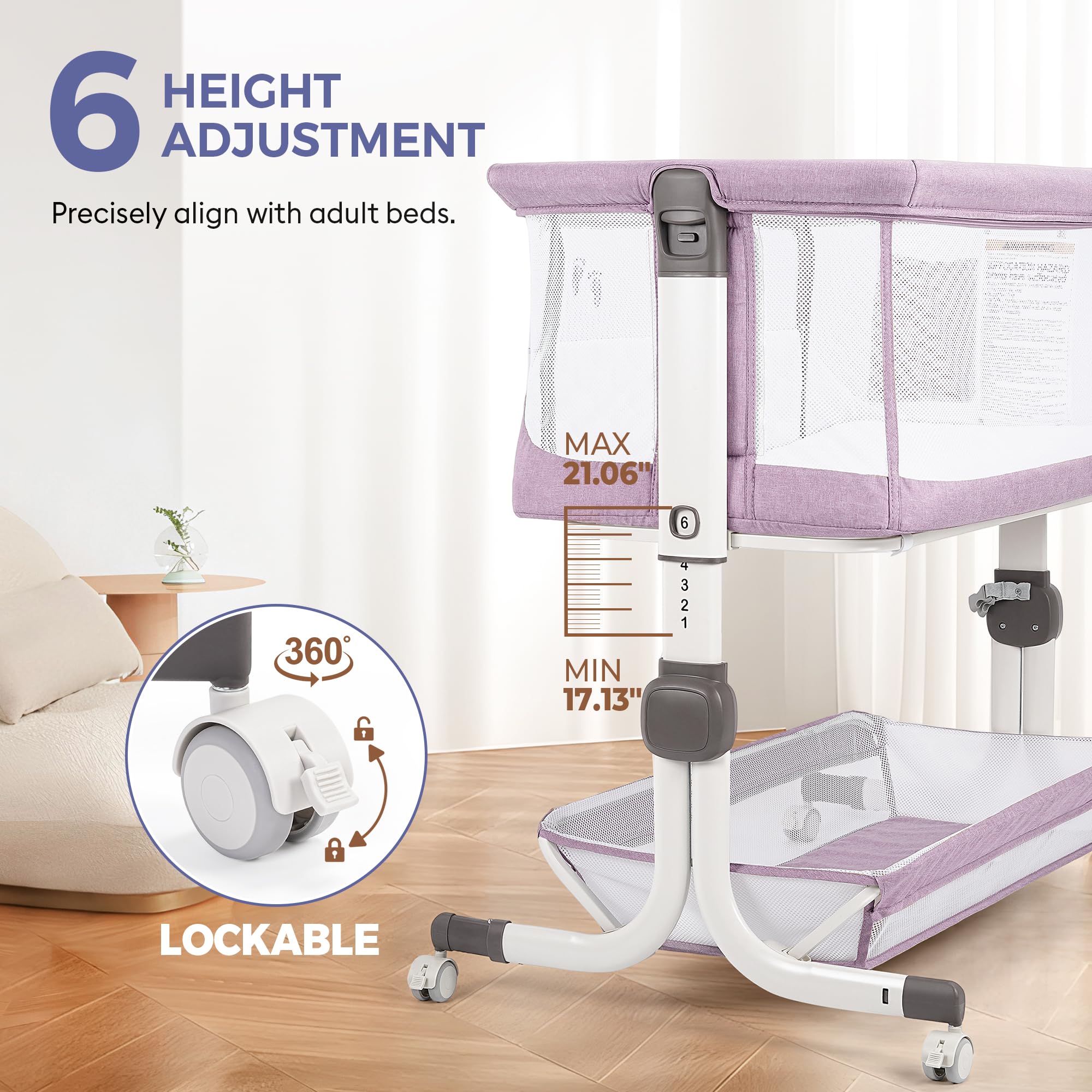 Momfann Bassinet Bedside Sleeper – Adjustable Baby Crib for Newborns