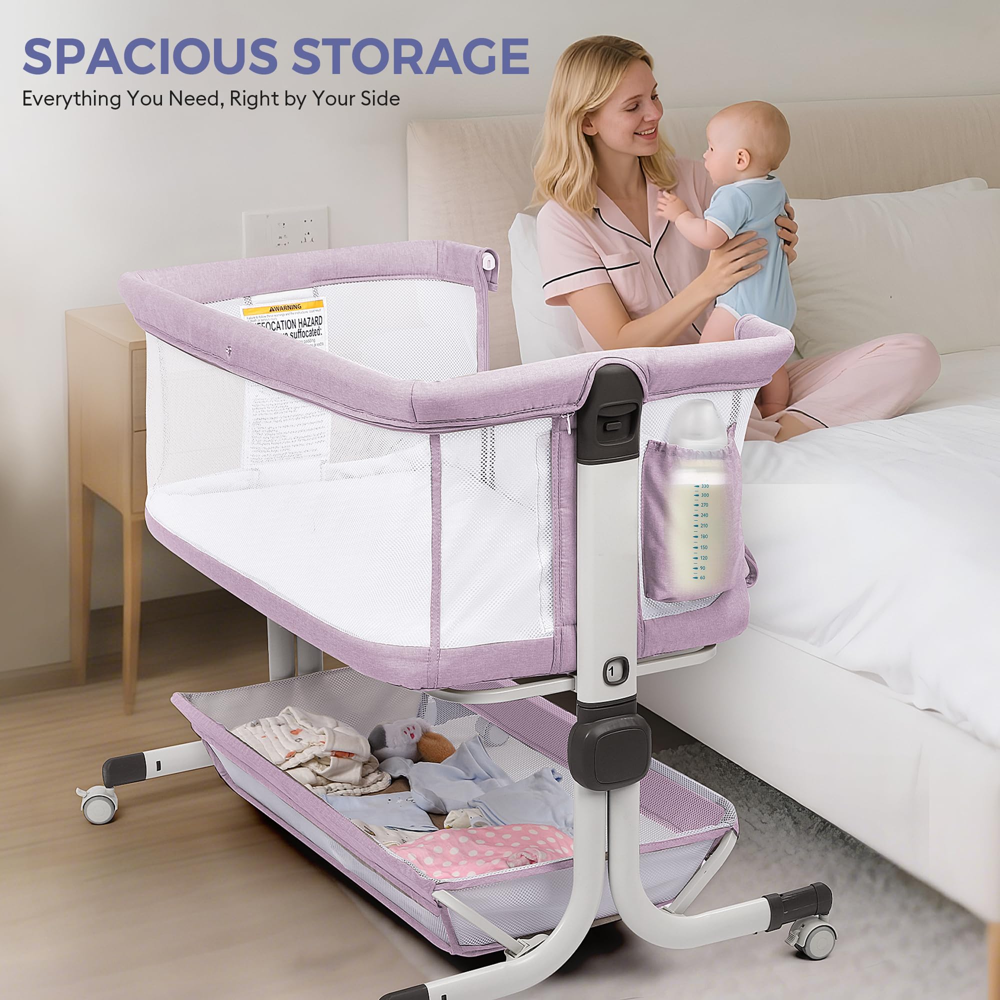 Momfann Bassinet Bedside Sleeper – Adjustable Baby Crib for Newborns