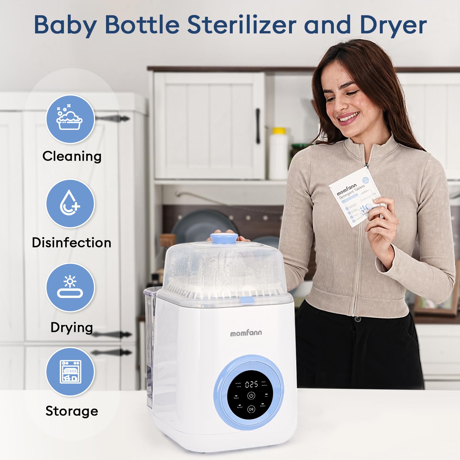 Momfann 4-in-1 Baby Bottle Washer – Sterilizer, Dryer & Cleaner