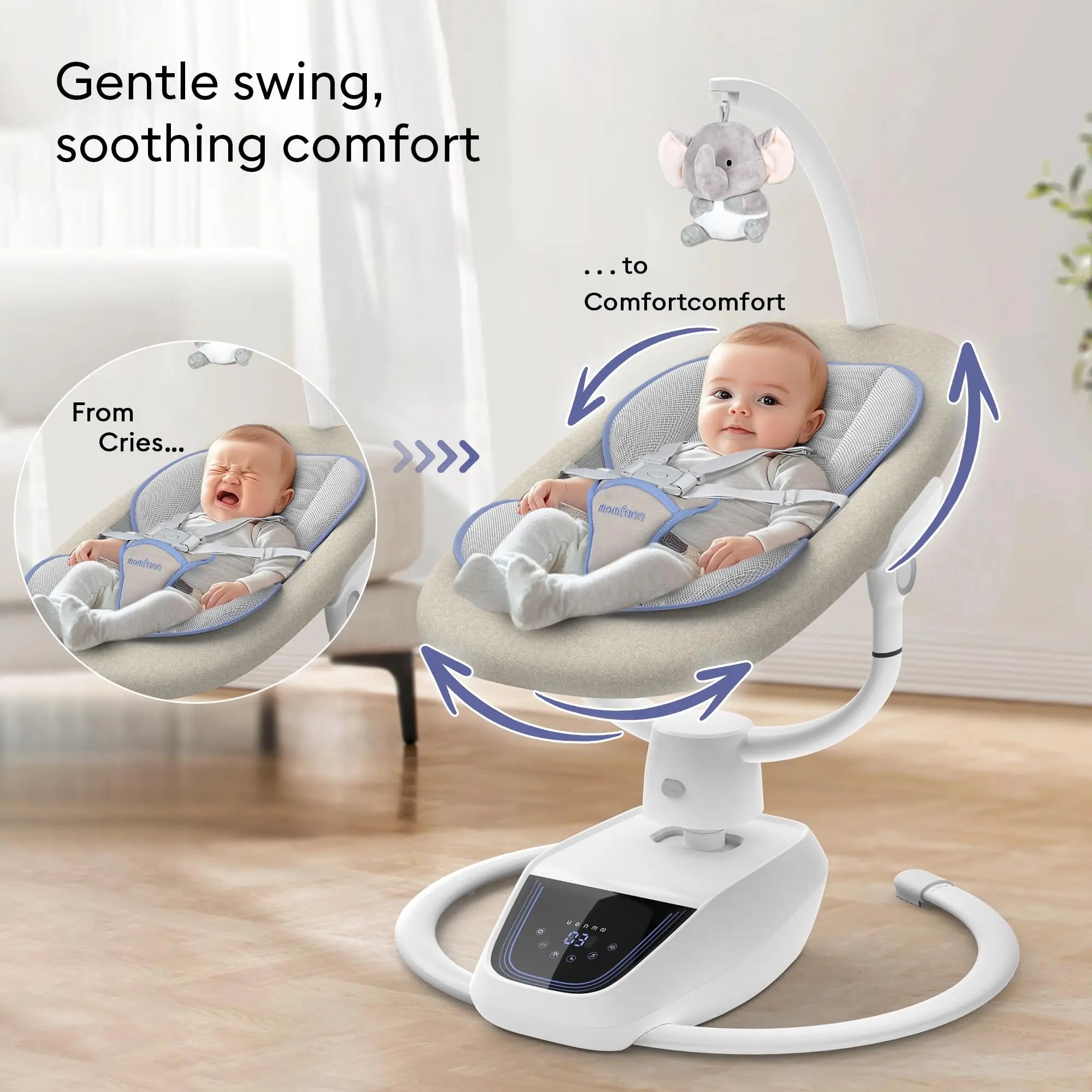 Momfann Baby Swing – 360° Electric Infant Swing with Adjustable Height Momfann