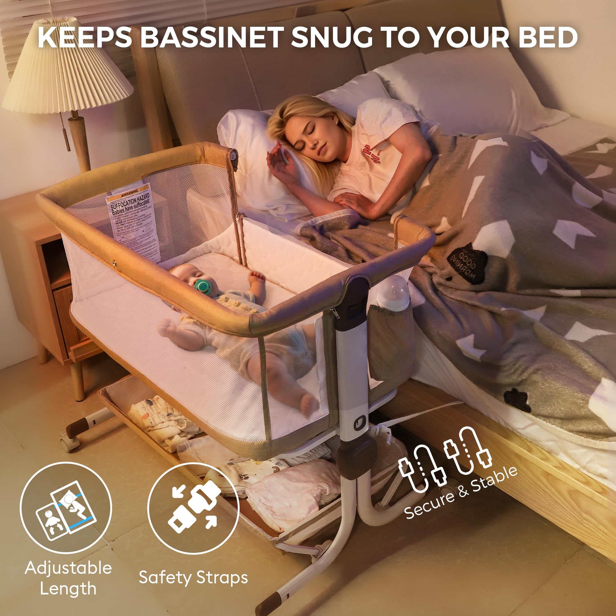 Momfann Bassinet Bedside Sleeper – Adjustable Baby Crib for Newborns