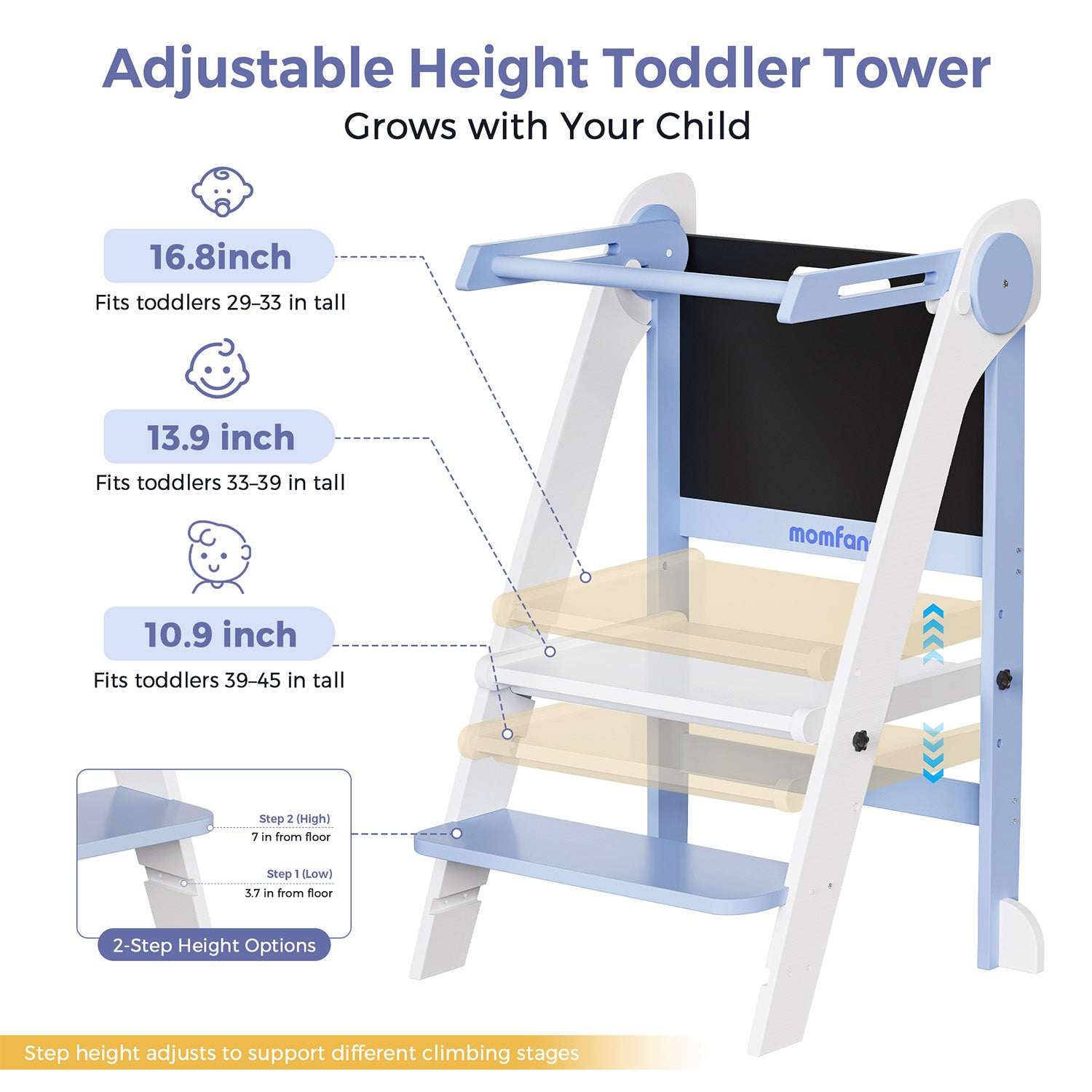Momfann Foldable Toddler Tower – Kids Kitchen Step Stool Helper