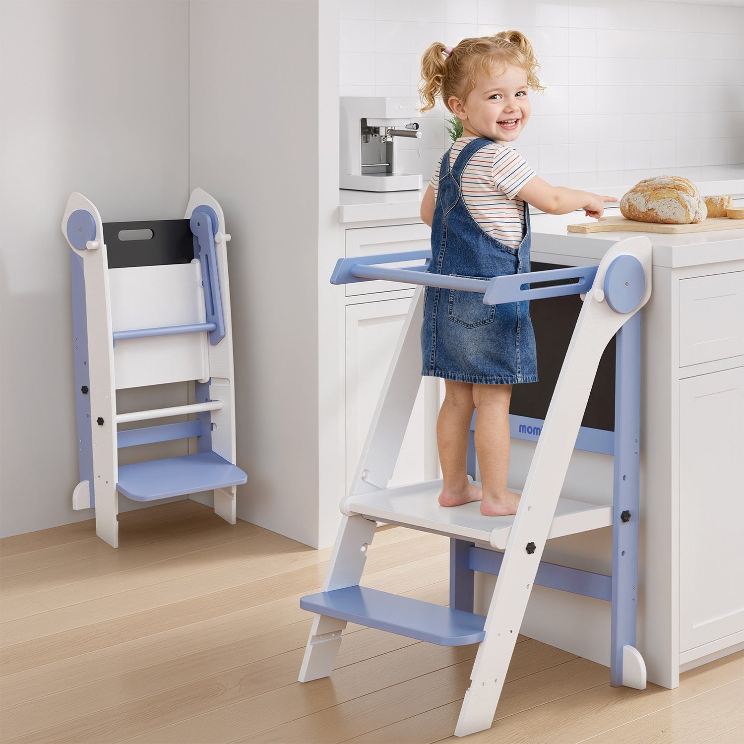 Momfann Foldable Toddler Tower – Kids Kitchen Step Stool Helper