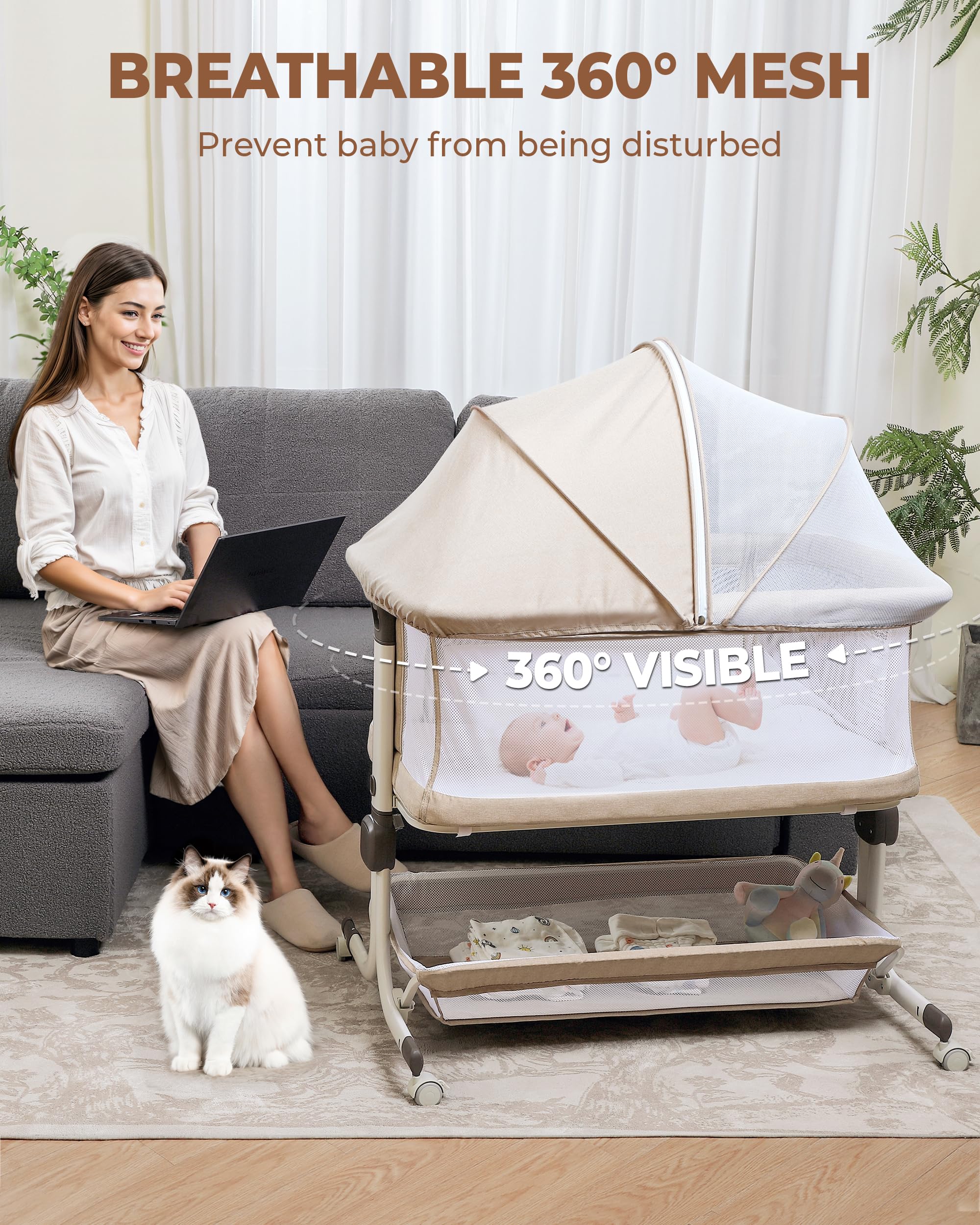 Momfann Bassinet Bedside Sleeper – Adjustable Baby Crib for Newborns