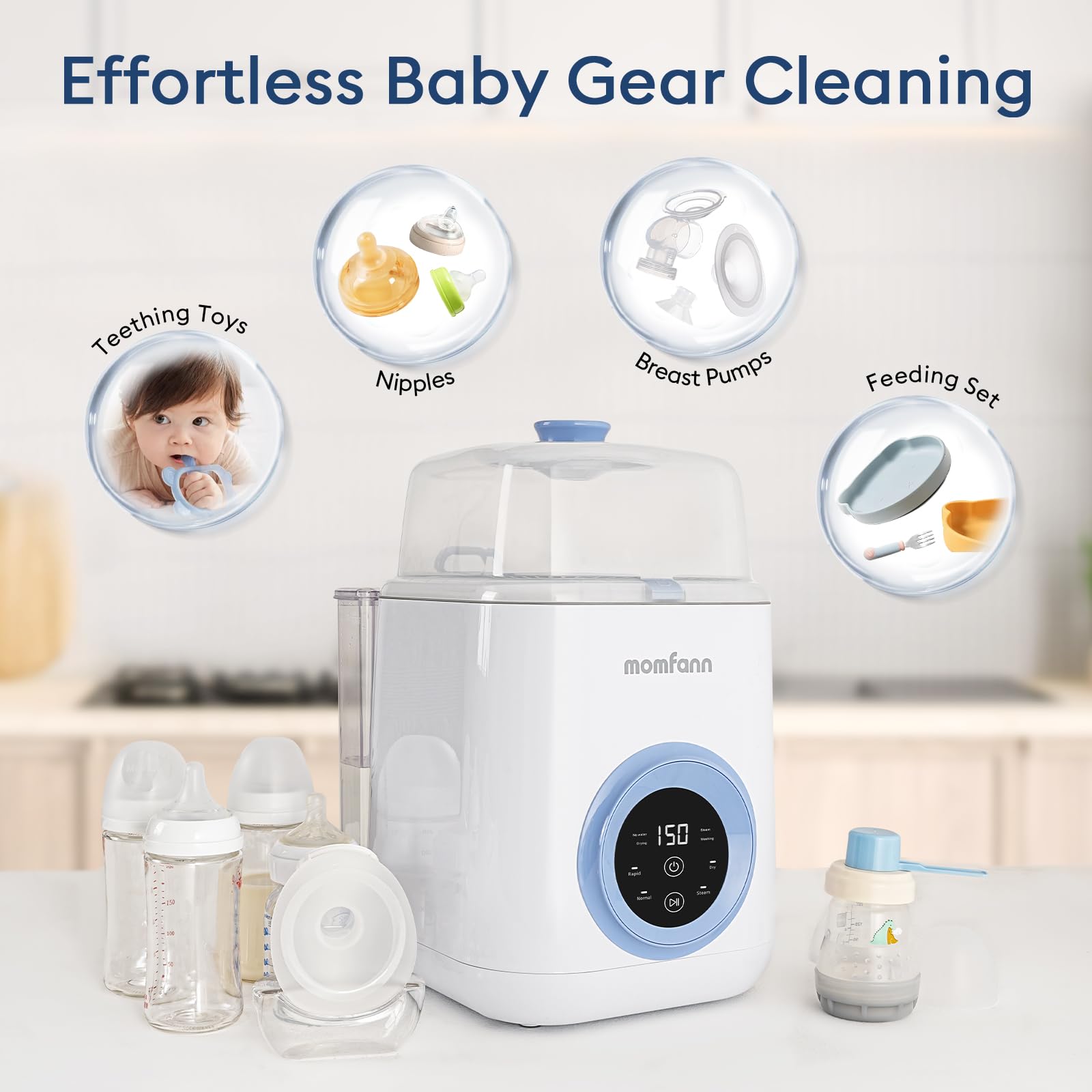 Momfann 4-in-1 Baby Bottle Washer – Sterilizer, Dryer & Cleaner