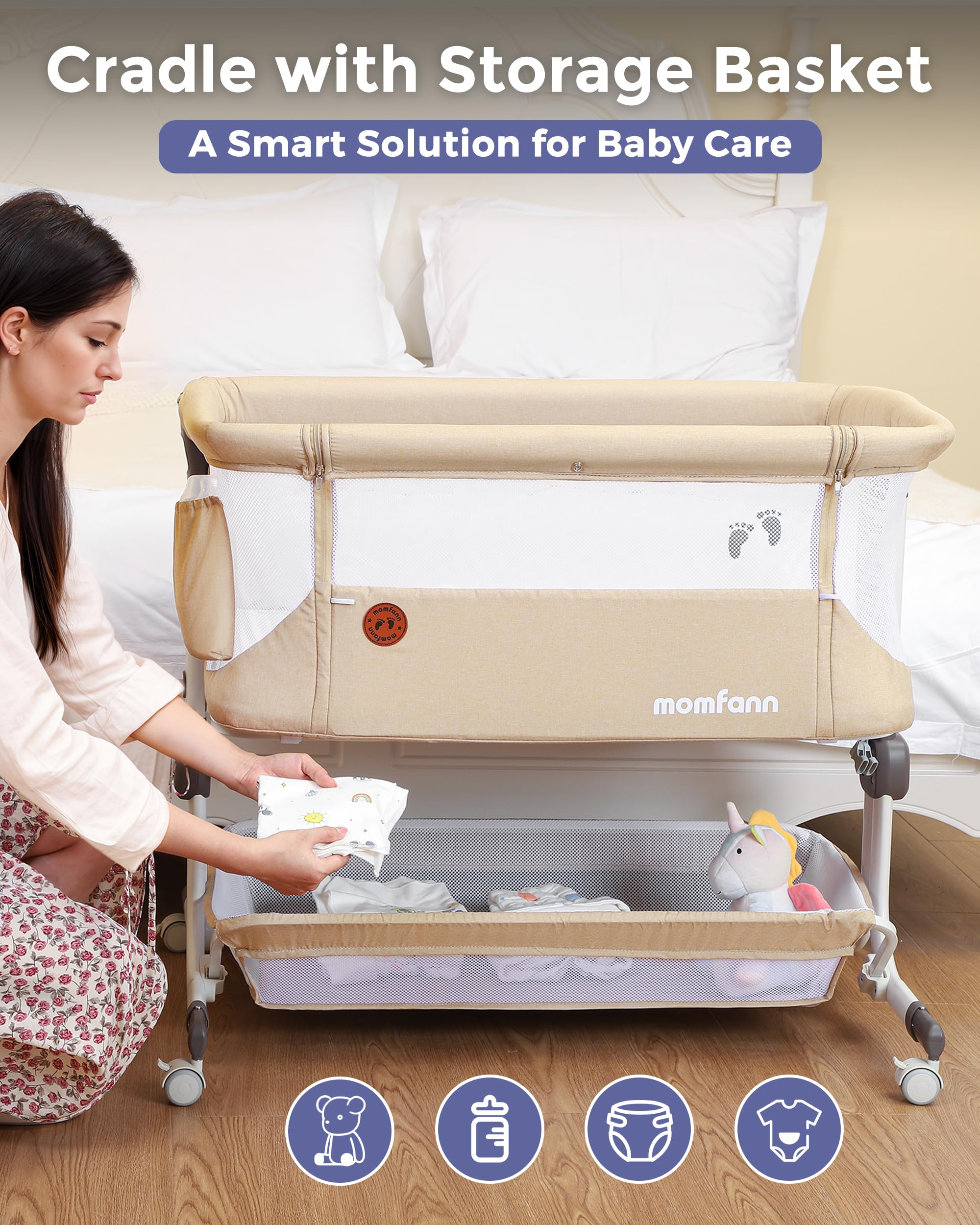 Momfann Bassinet Bedside Sleeper – Adjustable Baby Crib for Newborns