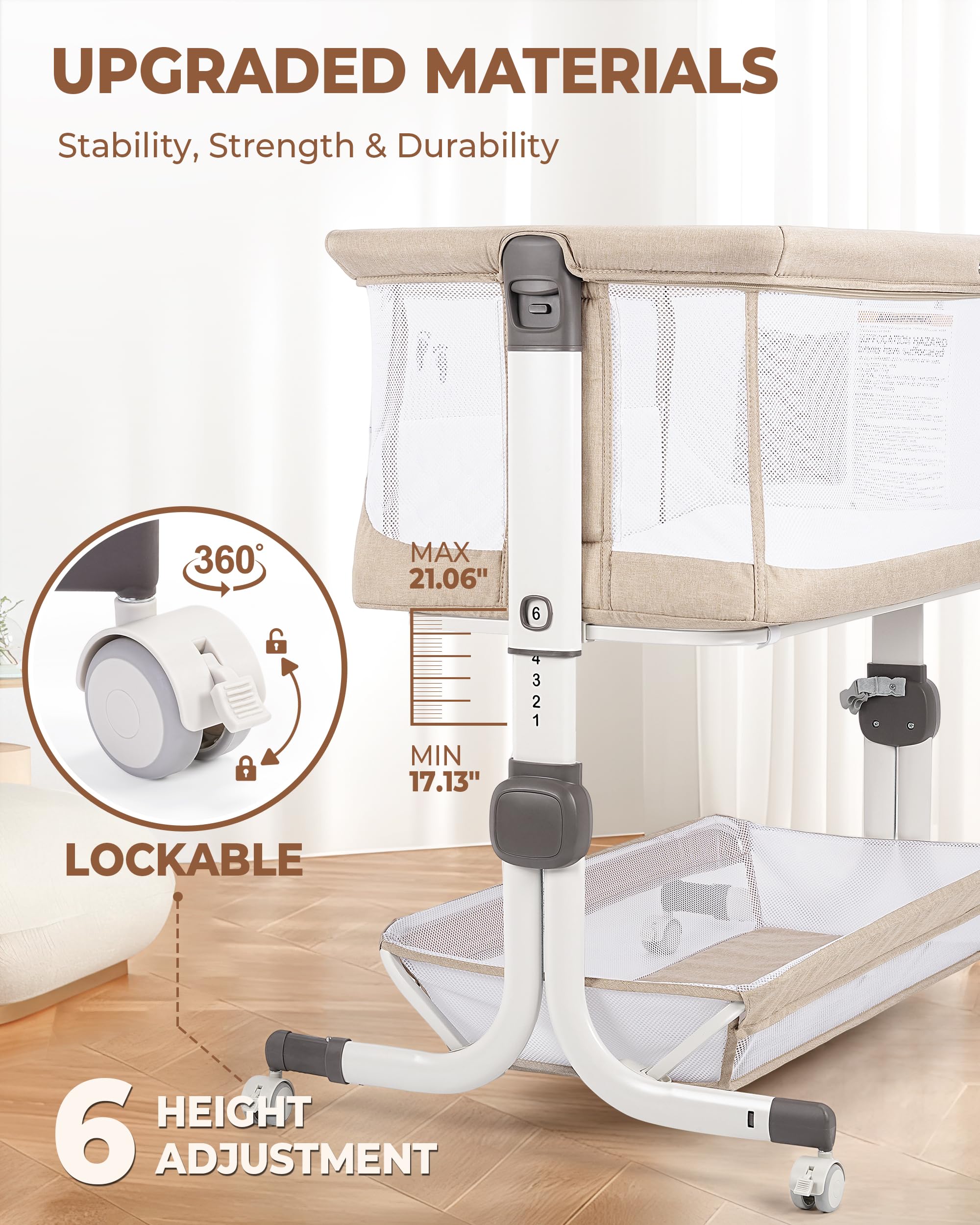 Momfann Bassinet Bedside Sleeper – Adjustable Baby Crib for Newborns