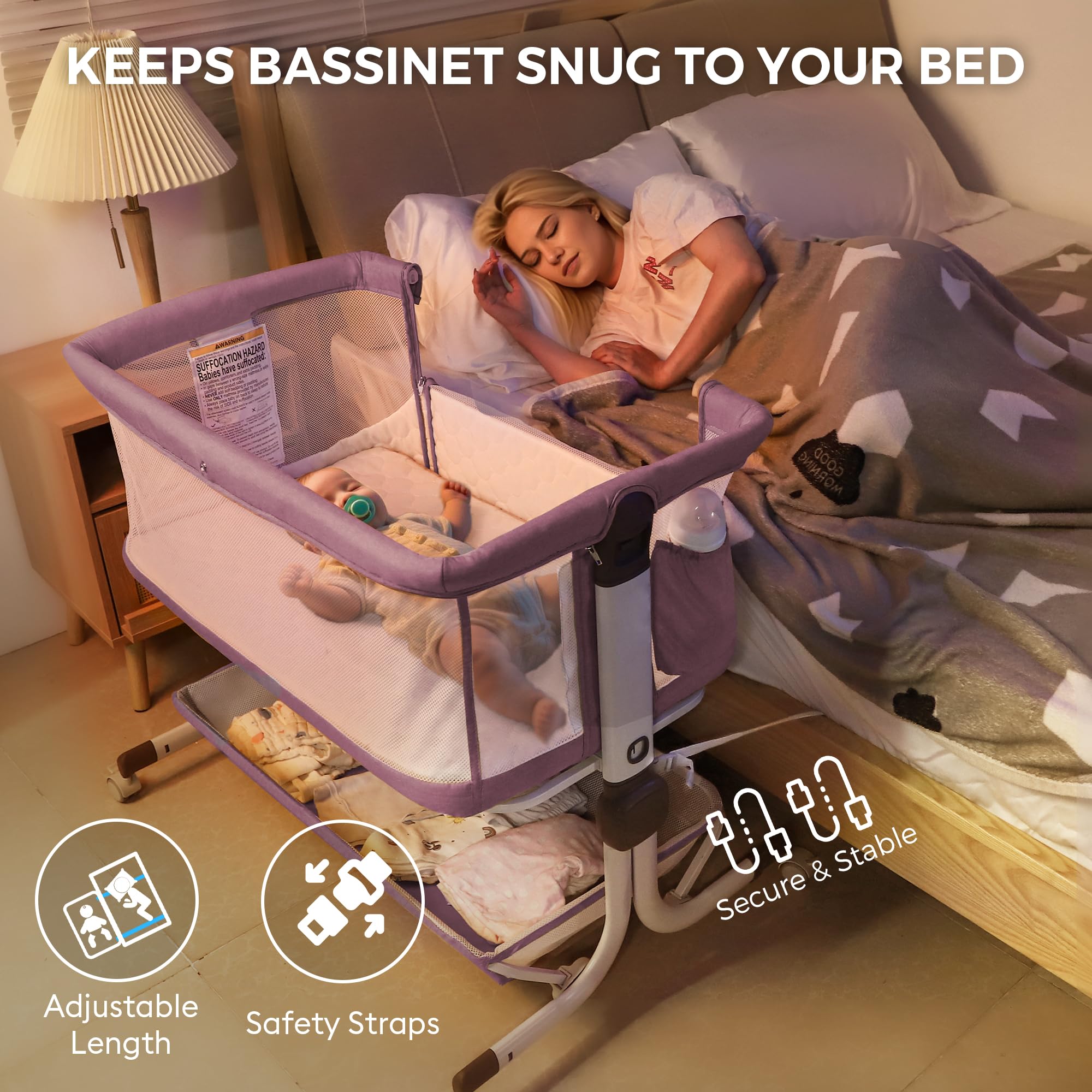 Momfann Bassinet Bedside Sleeper – Adjustable Baby Crib for Newborns