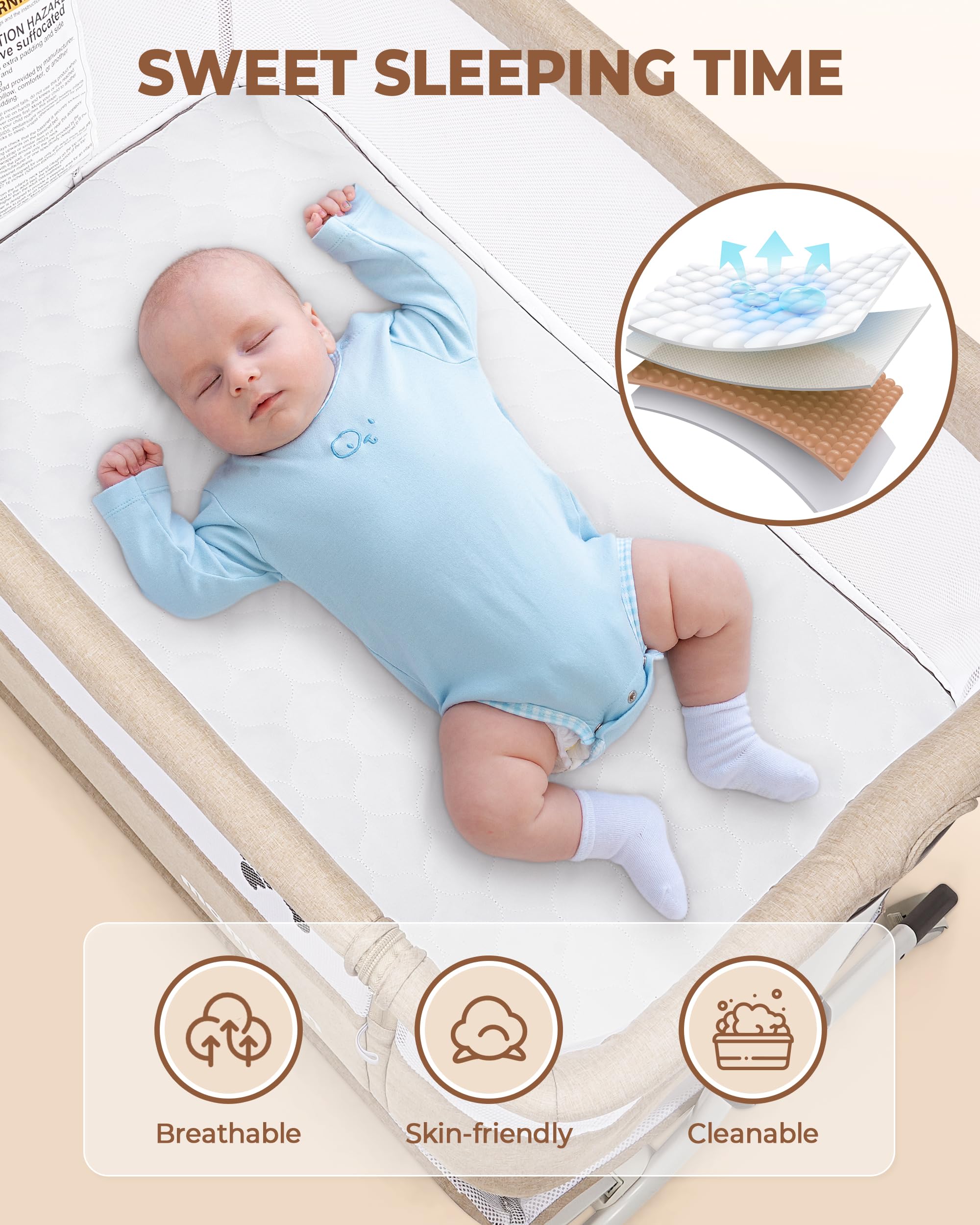 Momfann Bassinet Bedside Sleeper – Adjustable Baby Crib for Newborns