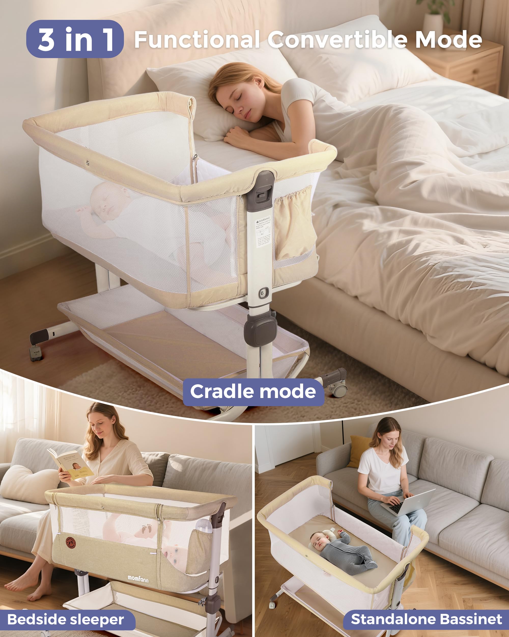 Momfann Bassinet Bedside Sleeper – Adjustable Baby Crib for Newborns